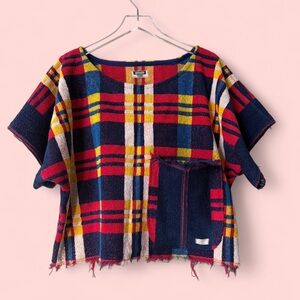 Plaid Fringed Handmade Terry Towel Top 60s